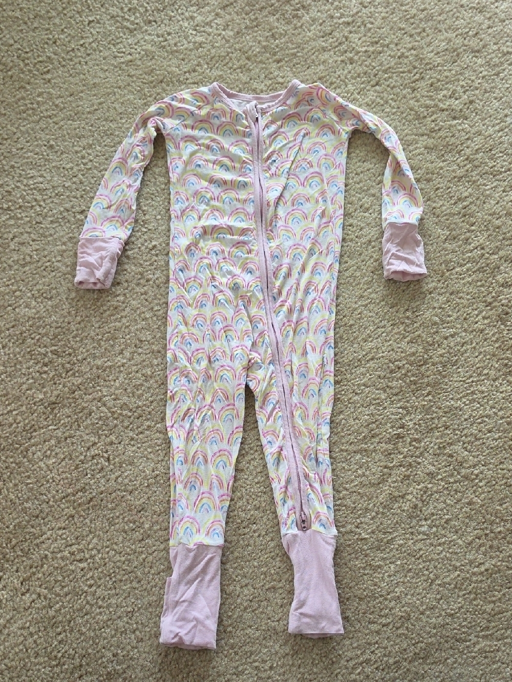 Little Sleepies Pink Pastel Rainbows Convertible Romper Sleeper Size 12-18M